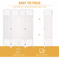 HOMCOM 4 Panel Folding Room Divider, 170cm Freestanding Privacy Screen, White