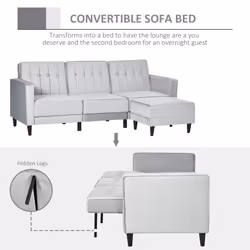HOMCOM Upholstered Sofa Bed Reversible Sectional Sofa Set Velvet-Touch Sleeper