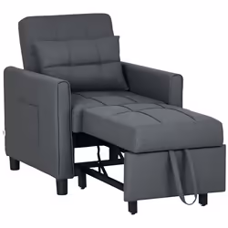 HOMCOM Pull Out Chair Bed, Sleeper Chair with Pillow, Side Pockets, Grey - Additional view 8