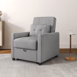 HOMCOM Pull Out Chair Bed, Sleeper Chair with Pillow, Side Pockets, Light Grey