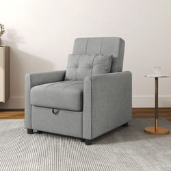 HOMCOM Pull Out Chair Bed, Sleeper Chair with Pillow, Side Pockets, Light Grey