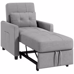 HOMCOM Pull Out Chair Bed, Sleeper Chair with Pillow, Side Pockets, Light Grey - Additional view 7