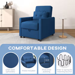 HOMCOM Pull Out Chair Bed, Sleeper Chair with Pillow, Side Pockets, Blue