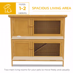 PawHut Double Decker Rabbit Hutch Bunny Cage Pet House Outdoor W/ Tray, Yellow