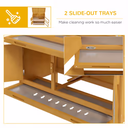 PawHut Double Decker Rabbit Hutch Bunny Cage Pet House Outdoor W/ Tray, Yellow - Additional view 4