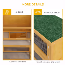 PawHut Double Decker Rabbit Hutch Bunny Cage Pet House Outdoor W/ Tray, Yellow - Additional view 5