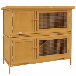 PawHut Double Decker Rabbit Hutch Bunny Cage Pet House Outdoor W/ Tray, Yellow - Additional view 8