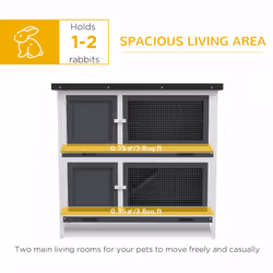 PawHut Double Decker Rabbit Hutch Bunny Cage Pet House Outdoor W/ Tray, Grey