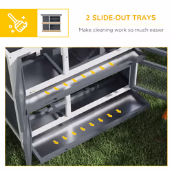 PawHut Double Decker Rabbit Hutch Bunny Cage Pet House Outdoor W/ Tray, Grey - Additional view 4