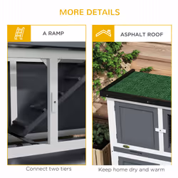 PawHut Double Decker Rabbit Hutch Bunny Cage Pet House Outdoor W/ Tray, Grey - Additional view 5