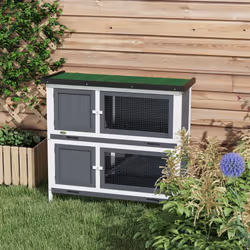 PawHut Double Decker Rabbit Hutch Bunny Cage Pet House Outdoor W/ Tray, Grey - Additional view 6