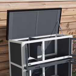 PawHut Double Decker Rabbit Hutch Bunny Cage Pet House Outdoor W/ Tray, Grey - Additional view 7