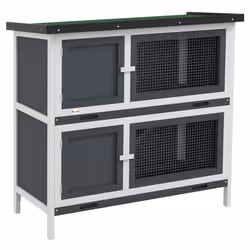 PawHut Double Decker Rabbit Hutch Bunny Cage Pet House Outdoor W/ Tray, Grey - Additional view 8
