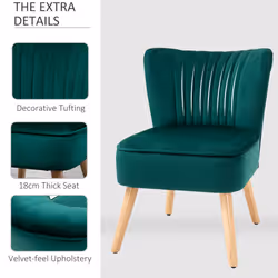 HOMCOM Velvet Accent Chair Occasional Tub Chair for Living Room Bedroom Green - Additional view 8