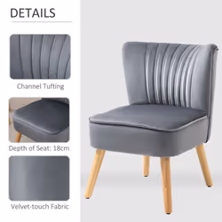 HOMCOM Velvet Accent Chair Occasional Tub Chair for Living Room Bedroom Grey - Additional view 4