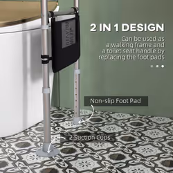 HOMCOM Adjustable Toilet Safety Frame with Additional Rubber Tips Storage