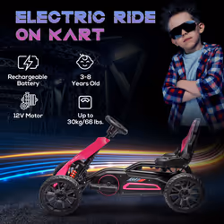 HOMCOM 12V Electric Go Kart w/ Forward Reversing 2 Speeds for 3-8 Yrs - Pink