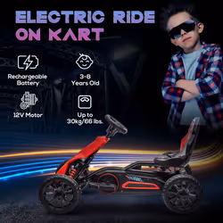 HOMCOM 12V Electric Go Kart w/ Forward Reversing 2 Speeds for 3-8 Yrs - Red