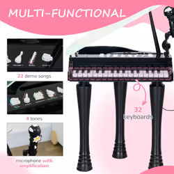 AIYAPLAY 32 Keys Kids Piano Keyboard with Stool, Lights, Microphone, Black