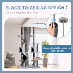 PawHut 255cm Floor to Ceiling Cat Tree with Scratching Posts, Hammock, House