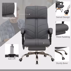 Vinsetto PU Leather Vibration Massage Office Chair with Heat, Footrest, Grey - Additional view 5