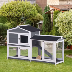 PawHut 2-Tier Wooden Rabbit Hutch Guinea Pig House Pet Cage Outdoor w/ Tray Ramp