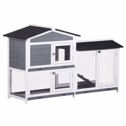 PawHut 2-Tier Wooden Rabbit Hutch Guinea Pig House Pet Cage Outdoor w/ Tray Ramp - Additional view 7