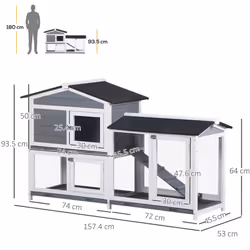 PawHut 2-Tier Wooden Rabbit Hutch Guinea Pig House Pet Cage Outdoor w/ Tray Ramp - Additional view 8