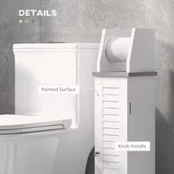 kleankin Slim Toilet Roll Storage Unit with Cupboard and Adjustable Shelf, White