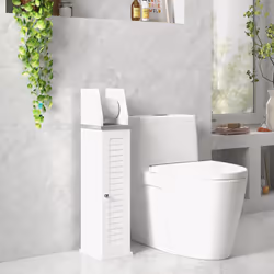 kleankin Slim Toilet Roll Storage Unit with Cupboard and Adjustable Shelf, White - Additional view 5