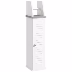 kleankin Slim Toilet Roll Storage Unit with Cupboard and Adjustable Shelf, White - Additional view 8