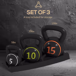 SPORTNOW Set of Three Kettlebell Weights with Storage Tray, 2.2kg, 4.5kg, 6.8kg