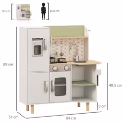 AIYAPLAY Toy Kitchen Playset w/ Phone, Ice Maker, Stove, Sink - White