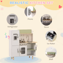 AIYAPLAY Toy Kitchen Playset w/ Phone, Ice Maker, Stove, Sink - White - Additional view 4