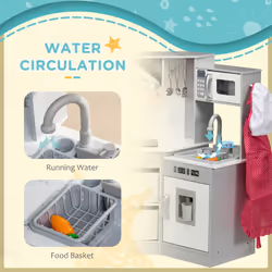 AIYAPLAY Toy Kitchen Playset w/ Running Water, Apron and Chef Hat - Grey