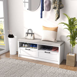 HOMCOM Shoe Bench with Removable Cushion, Open Compartments and Drawers