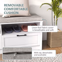 HOMCOM Shoe Bench with Removable Cushion, Open Compartments and Drawers