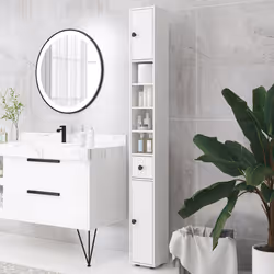 Kleankin Slim Bathroom Cabinet, Toilet Roll Storage w/ Open Shelves, White