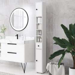 Kleankin Slim Bathroom Cabinet, Toilet Roll Storage w/ Open Shelves, White
