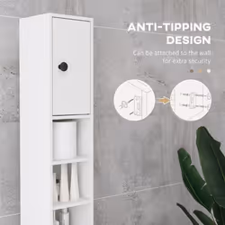 Kleankin Slim Bathroom Cabinet, Toilet Roll Storage w/ Open Shelves, White