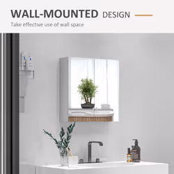kleankin Wall Mounted Bathroom Storage Cupboard W/ Mirror and Shelf, White - Additional view 6