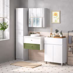 kleankin Wall Mounted Bathroom Storage Cupboard W/ Mirror and Shelf, White - Additional view 7
