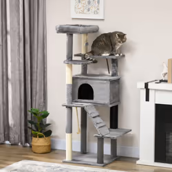 PawHut Cat Tree Tower for Indoor Cats with Scratching Post, House, Toy, Grey