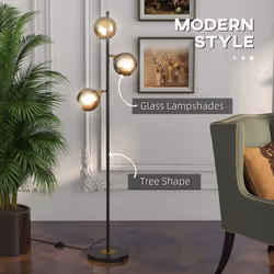 HOMCOM Modern Floor Lamp with Glass Global Shade, 3 Light, for Living Room - Additional view 5