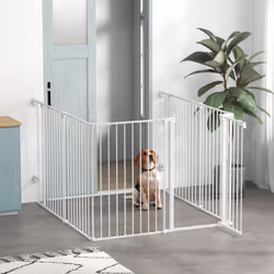 PawHut 2 in 1 Dog Pen, Safety Pet Gate, 6 Panels, for Medium Dogs, 90Hcm - White