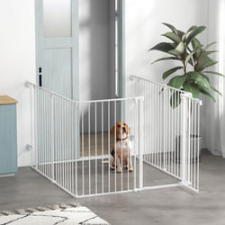 PawHut 2 in 1 Dog Pen, Safety Pet Gate, 6 Panels, for Medium Dogs, 90Hcm - White
