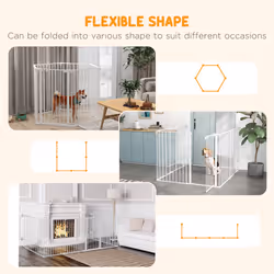 PawHut 2 in 1 Dog Pen, Safety Pet Gate, 6 Panels, for Medium Dogs, 90Hcm - White