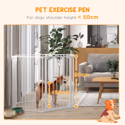 PawHut 2 in 1 Dog Pen, Safety Pet Gate, 6 Panels, for Medium Dogs, 90Hcm - White - Additional view 5