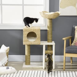 PawHut Cat Tree Kitten Tower Cattail Weave w/ Scratching Posts, Bed, House