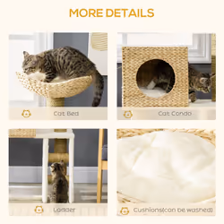 PawHut Cat Tree Kitten Tower Cattail Weave w/ Scratching Posts, Bed, House